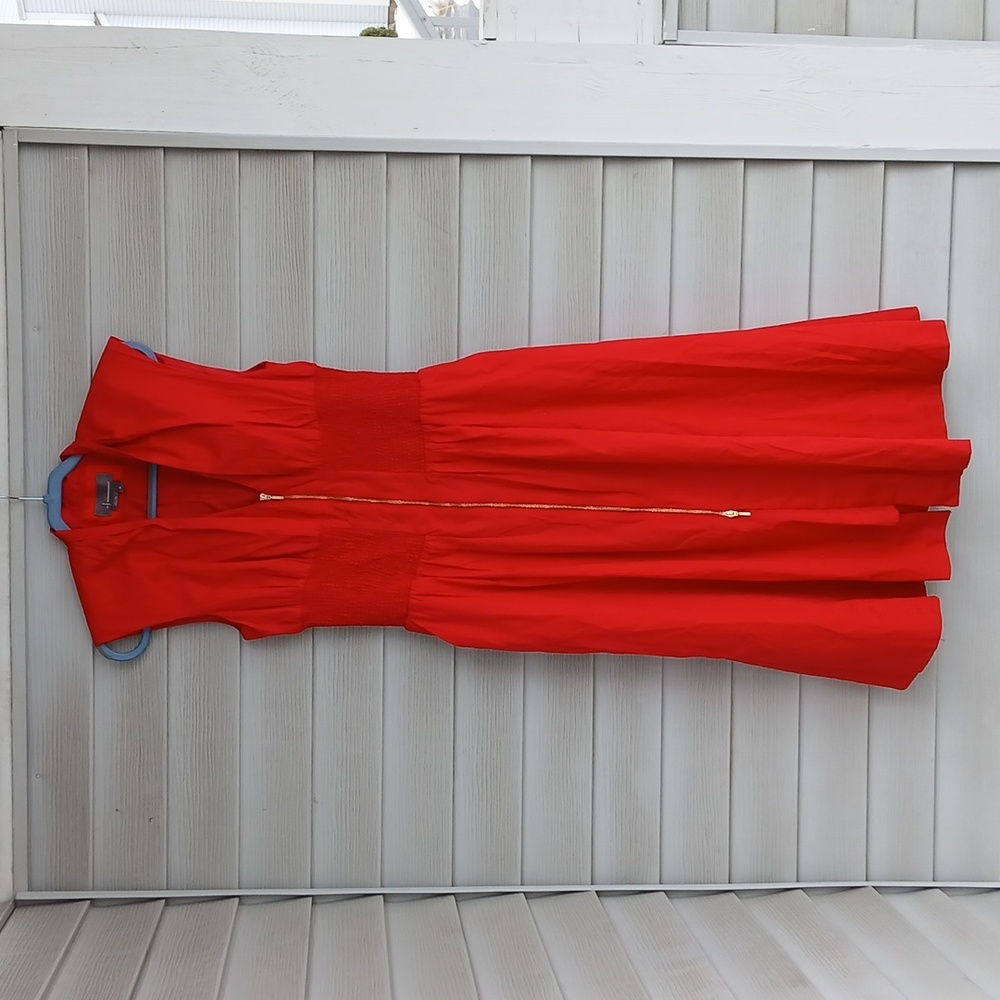 NWOT Anthropologie Red Cap-Sleeve Midi Dress with Pockets Shell 100% Cotton - Picture 5 of 9